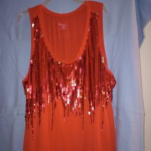 Lane Bryant orange sequined sleeveless top.